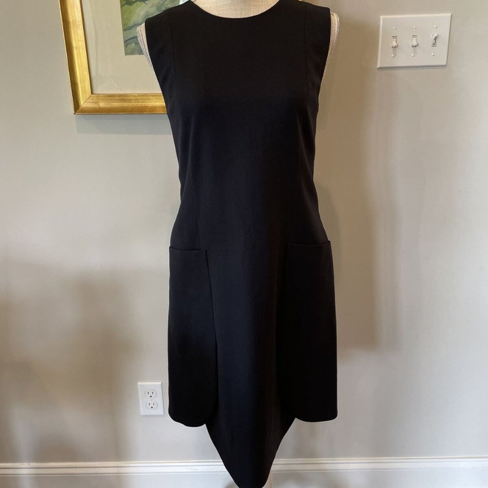 Tory Burch Dress Womens 8 Navy Blue Wool Blend Sleeveless Shift Tulip Hem